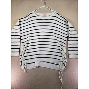 Millers Sweater Womens 2XL White Lace Up Side Striped Pullover Long Sleeve